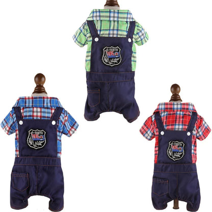 Pet Jumpsuit Coat Plaid Denim